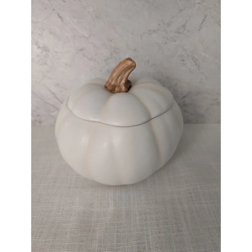 Teleflora Halloween Enchanted Harvest White Pumpkin Ceramic Cookie Jar 7